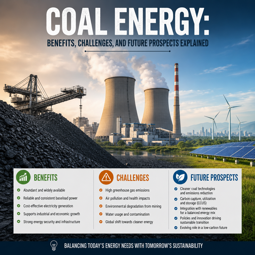 Coal-fired power plant with smokestacks and a coal pile beside it