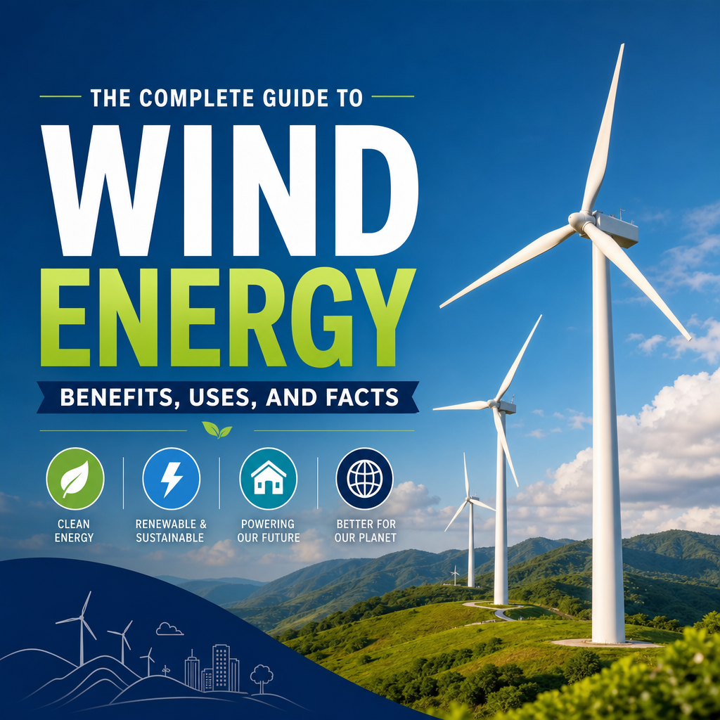 Wind turbines turning on a grassy ridge under a blue sky
