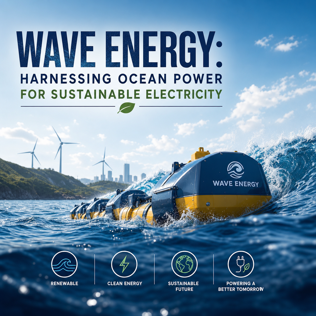 Wave energy buoy floating offshore in rolling ocean waves