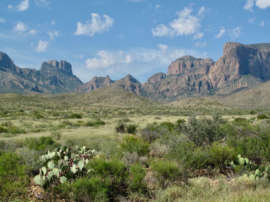 Beautiful landscape of desert mountains in Texas with clear blue sky.