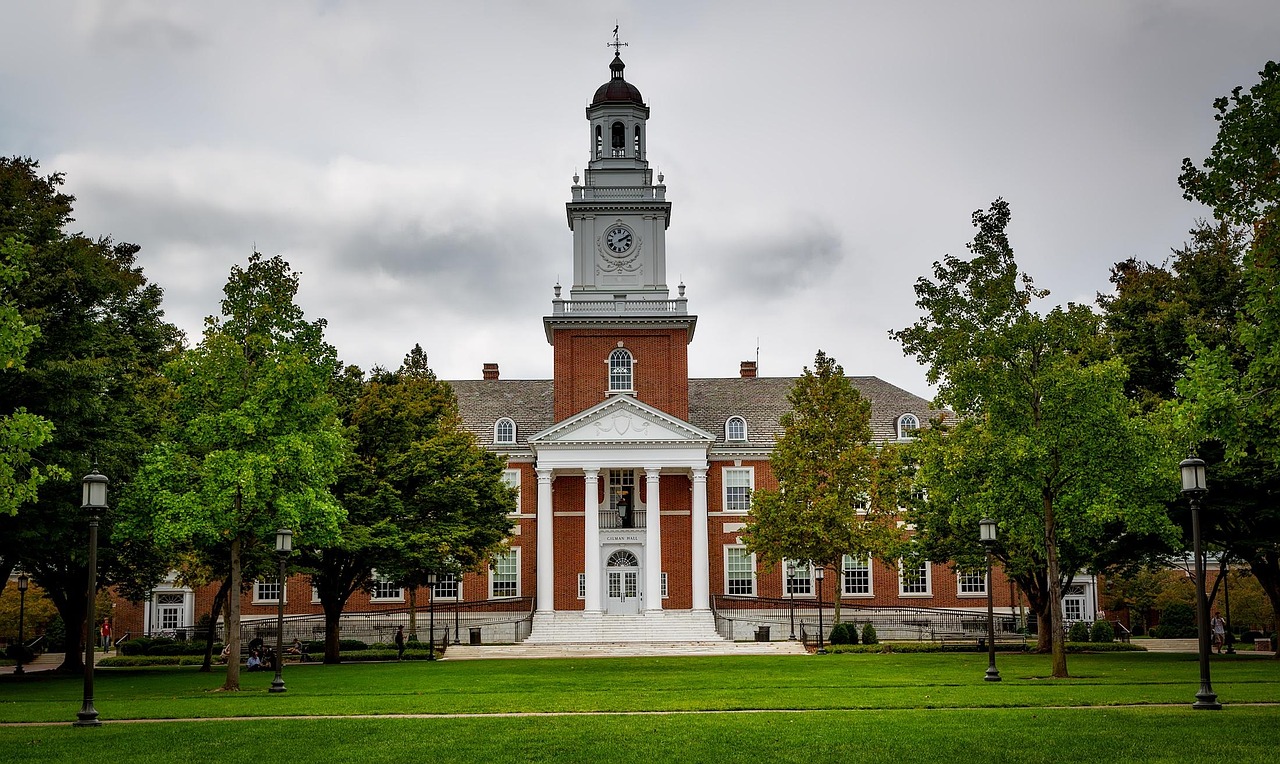 Johns hopkins university, gilman hall, school, universities, colleges, education, baltimore, maryland, hdr, sky, nature, clouds, landscape, building, structure, clock tower, landmark, historical, camp