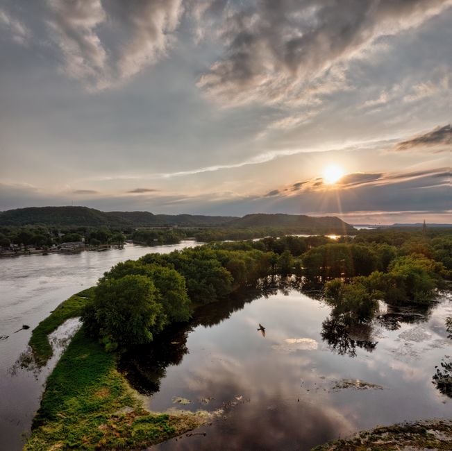 Beautiful landscape with a river and sunset in Wabasha, Minnesota, USA.