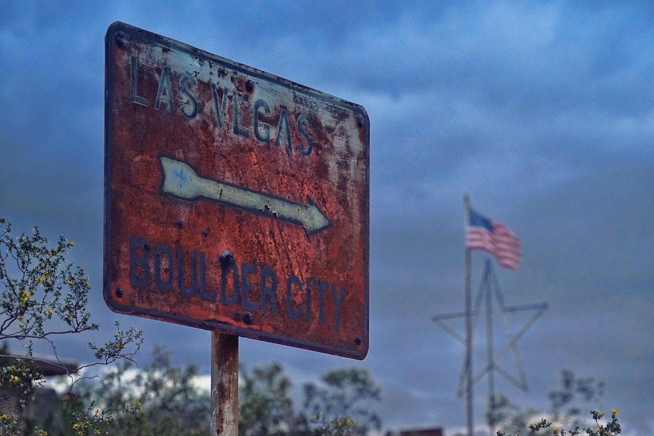 Sign, rusty, nevada, nature, weathered, las vegas, boulder city, usa, america, old, banner, clouds, dark
