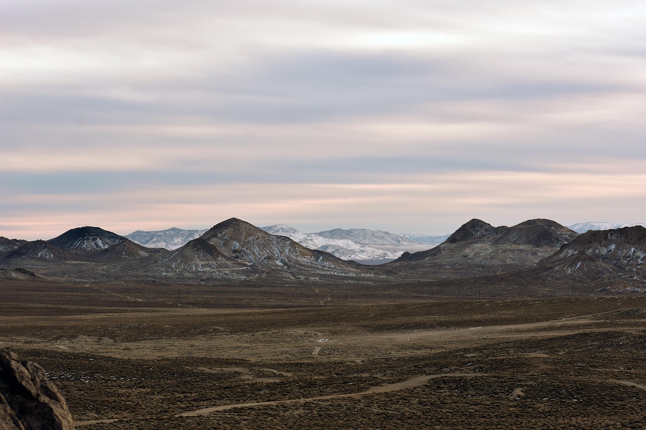 Mountains, nature, landscape, land, desert, winter, sunset, evening, nevada