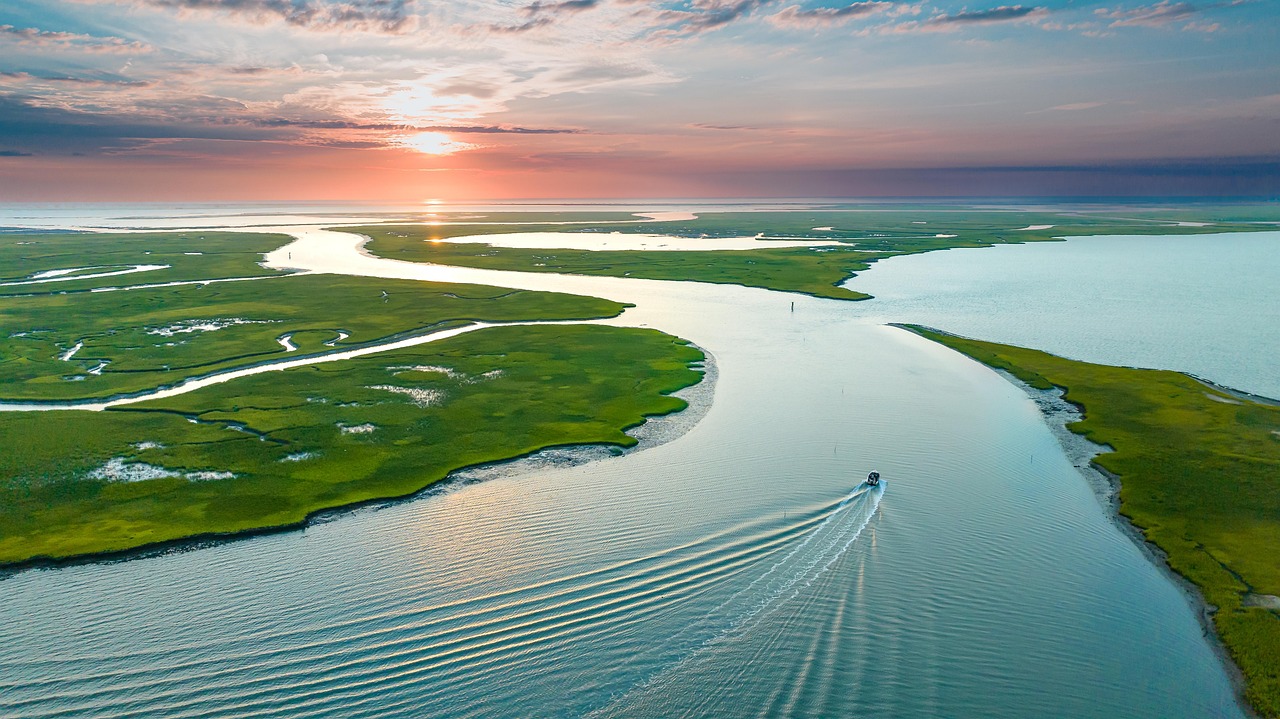 Wachapreague, virginia, calm water, early morning, boating, intercoastal, marsh, chesapeake bay