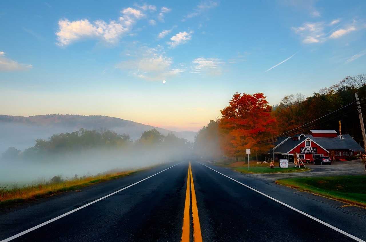 Massachusetts, fall, autumn, colors, sky, clouds, road, highway, market, fog, sunrise, daybreak, morning, mountains, landscape, scenic, forest, trees, woods, nature, outdoors, country, rural, hdr, bea