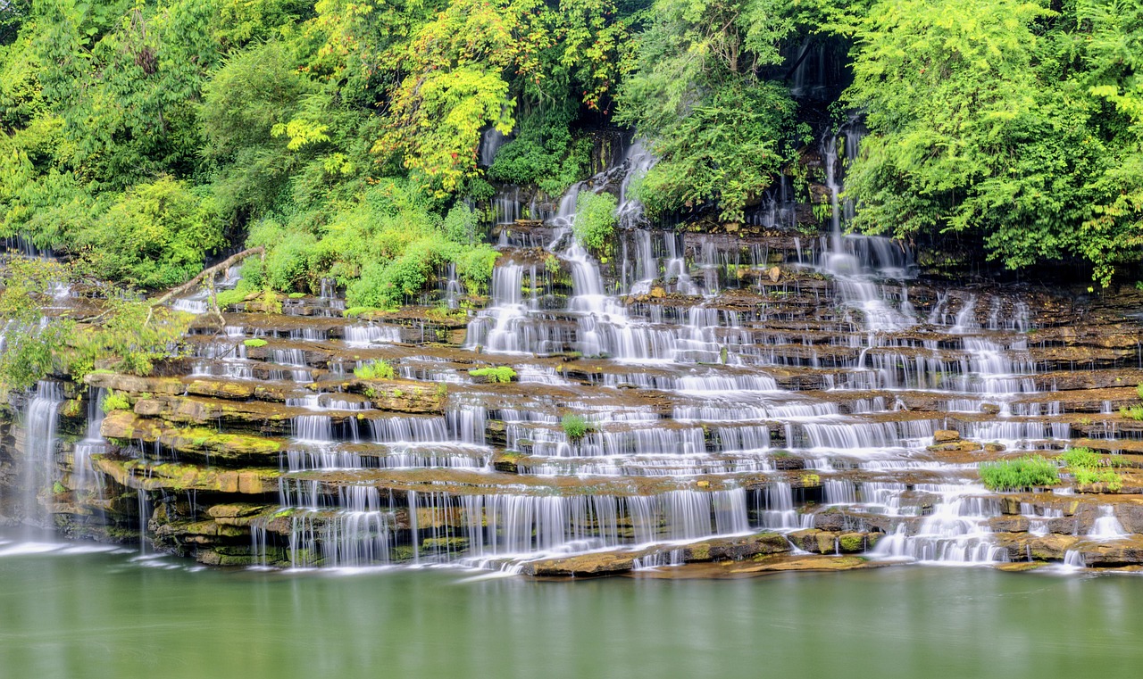 Waterfall, twins falls, water, stone, travel, landscape, nature, environment, natural, fall, tourism, mountain, tennessee, green water, green travel, green landscape, green mountain, green waterfall,