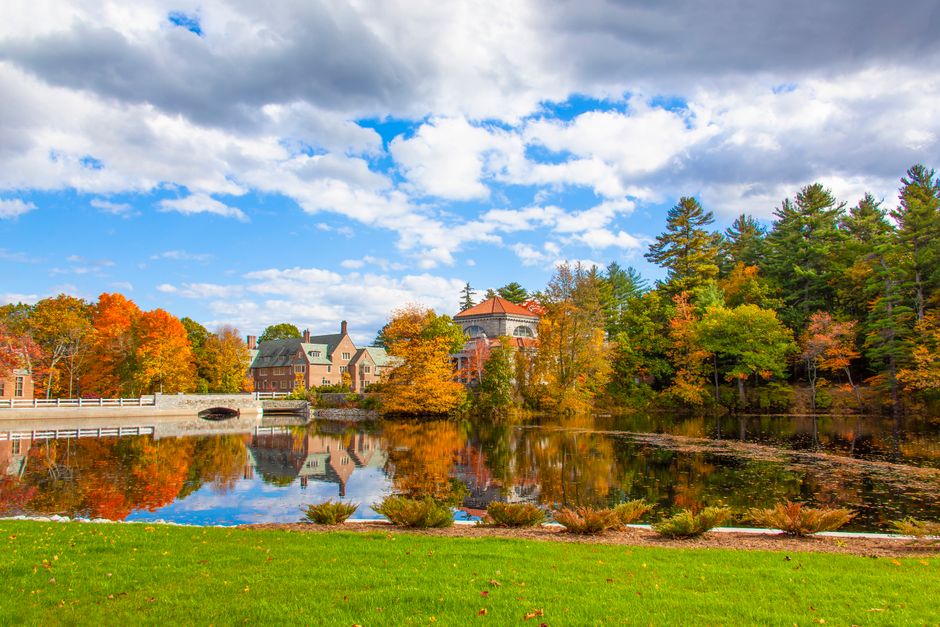 Stunning autumn foliage and reflections in Concord, NH, showcasing vibrant fall colors.