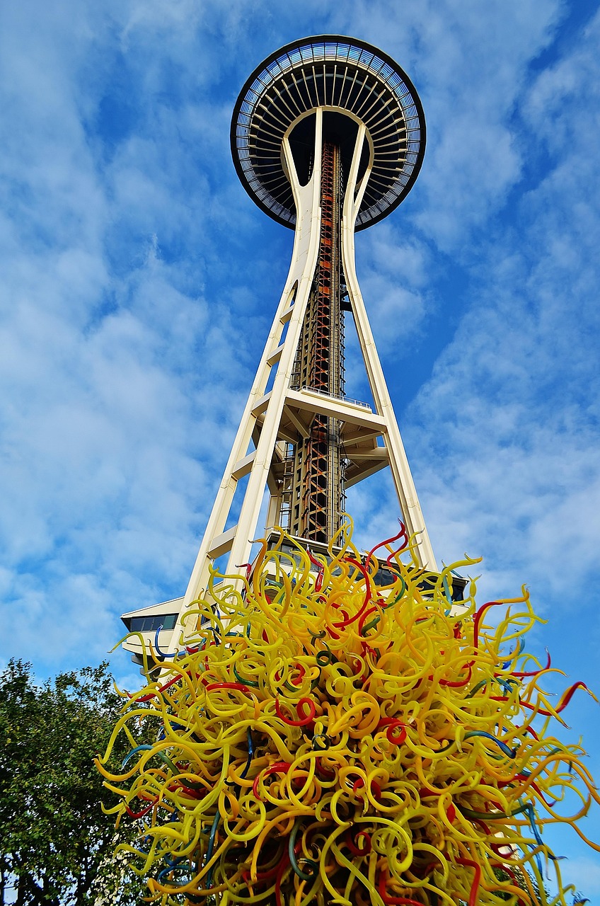 Seattle, washington, city, usa, architecture, urban, skyline, cityscape, downtown, nature, landmark, buildings, pacific northwest, tower, travel, sky, seattle needle, dale chihuly, tourism