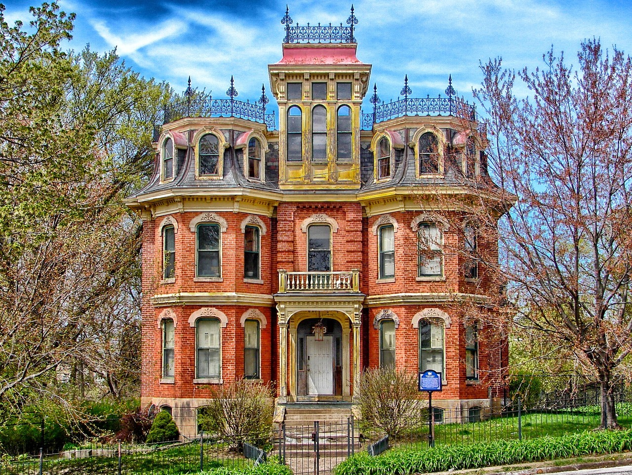 Davenport, iowa, nature, house, mansion, estate, home, building, architecture, sky, clouds, trees, outside, hdr