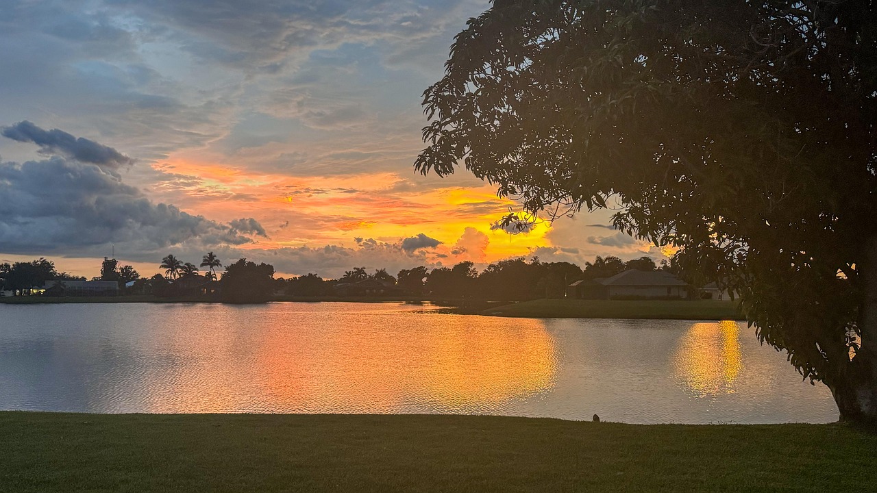 Sunset, lake, dusk, florida, travel, nature, landscape, United States, Florida, Harbour Heights