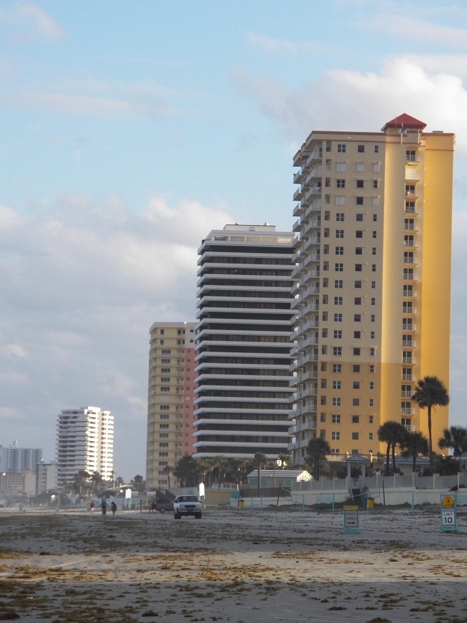 Buildings, highrises, building, highrise, towers, tower, beach, front, sand, condominiums, condo, tourism, exterior, daytona beach, florida, property, real estate, coast, coastline, tall, nature, high