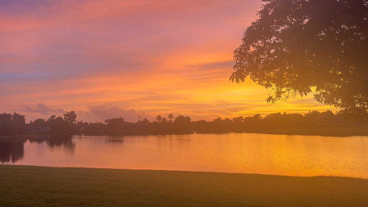 Sunset, nature, sea, dusk, landscape, horizon, lake, United States, Florida, Harbour Heights