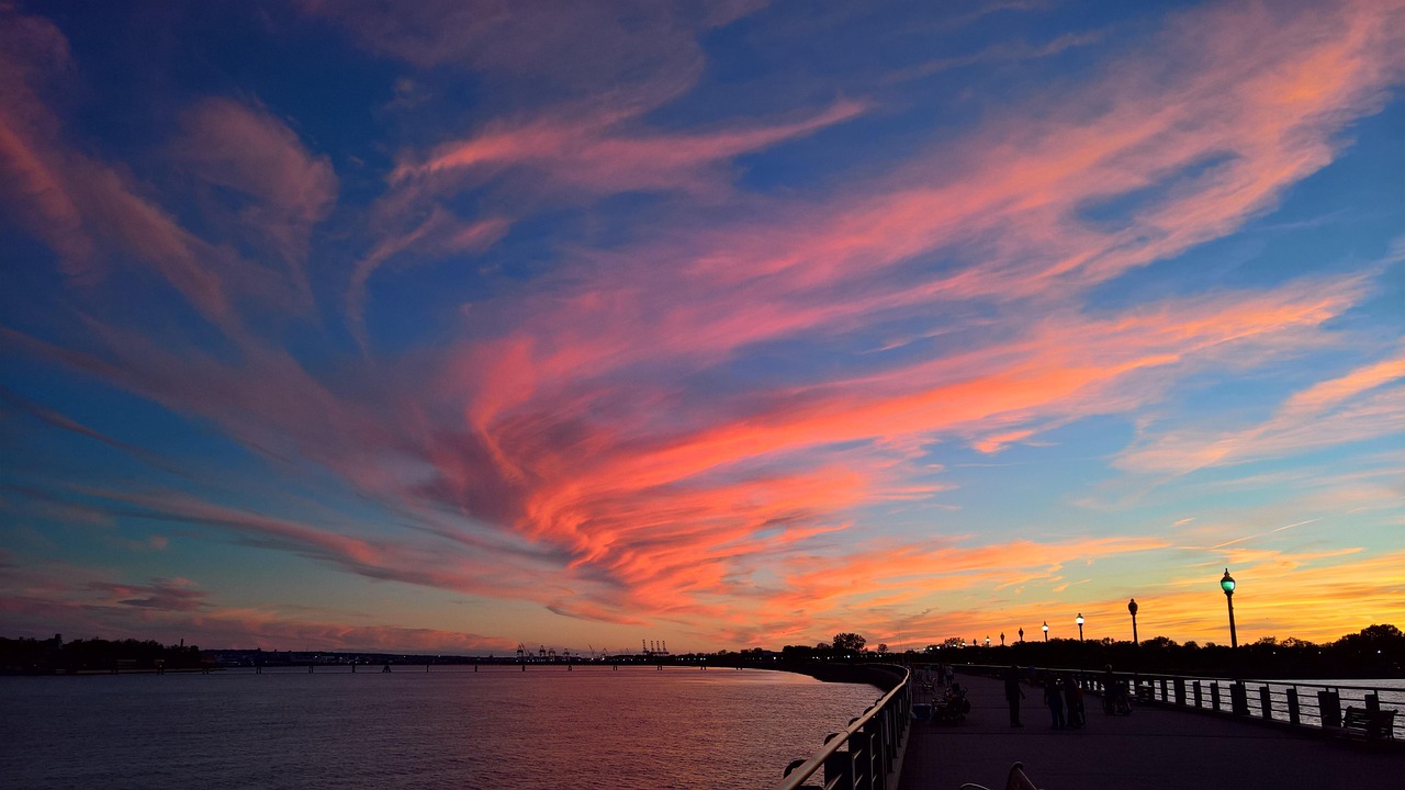 Sunset, river, water, nature, landscape, blue, twilight, scenery, city, United States, Jersey City, New Jersey