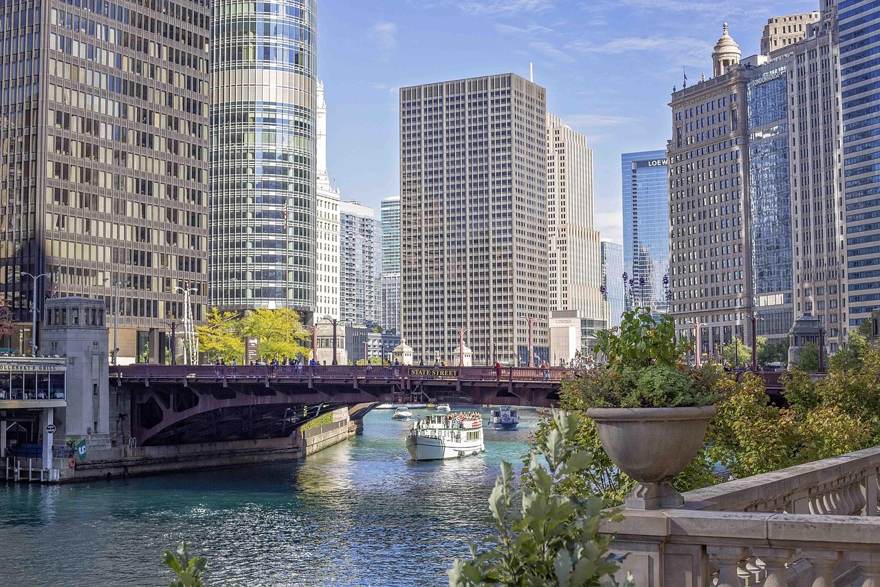 Chicago river, nature, landscape, river, city, outdoors, cityscape, exterior, usa, travel, water, illinois, midwest, downtown, bridge, skyscrapers, urban, scene, weather, design, high, boat, architect