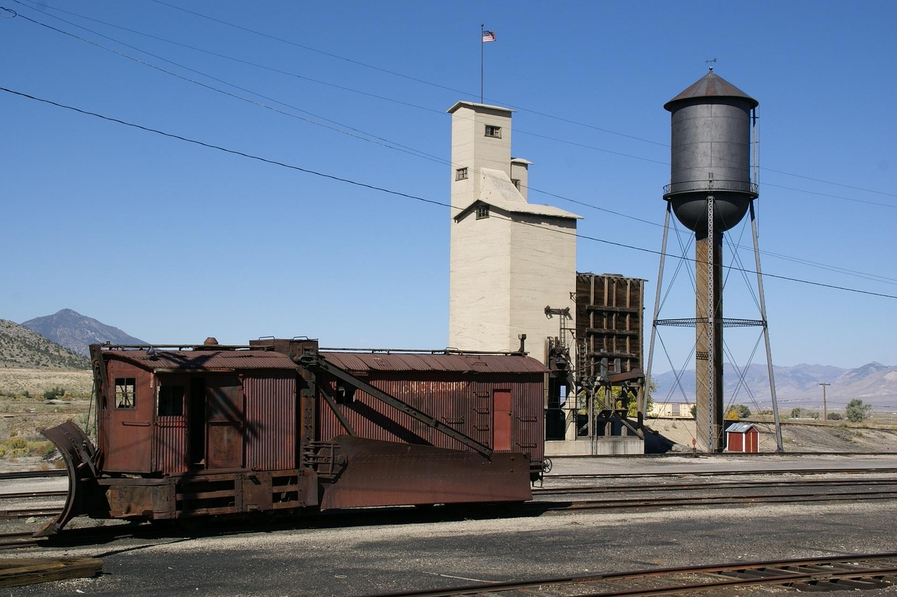 Ely, nevada, train, station, car wallpapers, northern, railway, museum, railroad, structure, water tower, carriage, car, old, rusty, abandoned, weathered, blue train, United States, Ely, Nevada