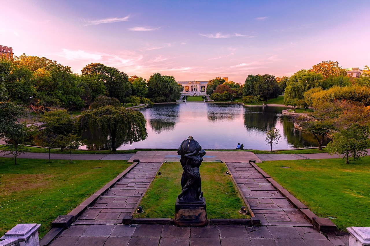 Cleveland, ohio, museum of art, attractions, tourism, sunset, dusk, landscape, lagoon, pool, water, reflections, trees, fall, autumn, sculpture, nature, outdoors, beautiful, sky, clouds, hdr, clevelan