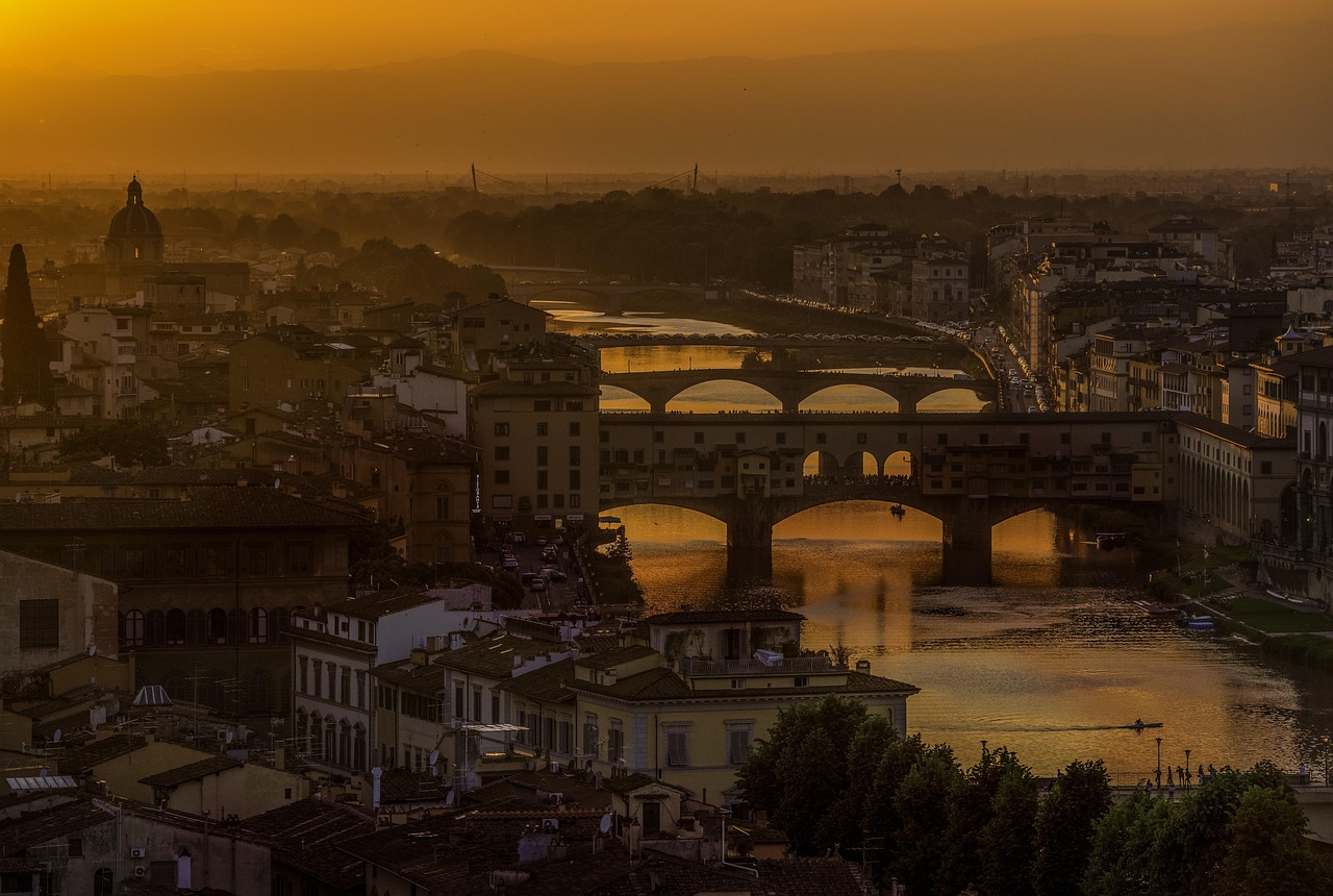 Italy, sunset, arno river, florence, architecture, tuscany, river, building, firenze, europe, bridge, nature, landmark, landscape, historic, tourism, renaissance, buildings, skyline, medieval, citysca