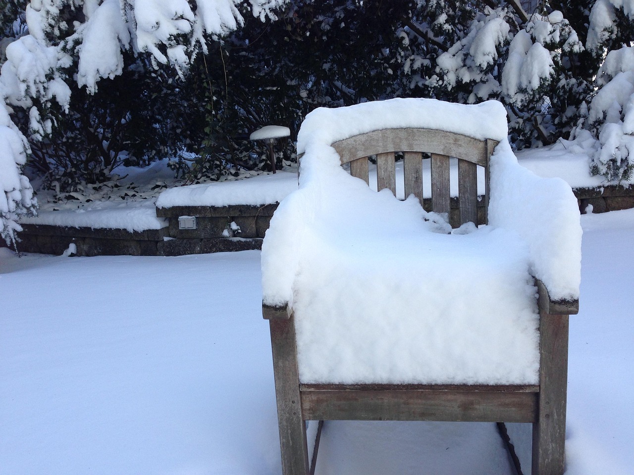 Snow, backyard, winter, chair, nature, cold, white, weather, season, snowfall, snowy, frost, frozen, outdoors, United States, Glen Ridge, New Jersey