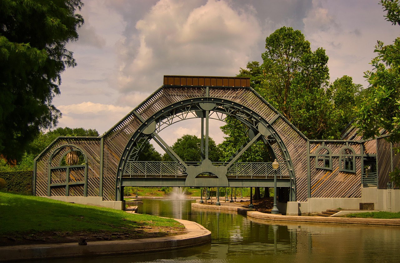 Bridge, louis armstrong park, new orleans, water, landscape, channel, heaven, clouds, scenic, nature, green, idyllic, louisiana, usa, park, new orleans, new orleans, new orleans, new orleans, new orle