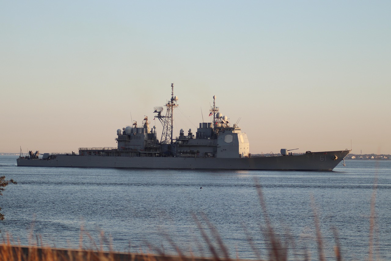 Boat, ship, navy, harbor, ocean, sea, sunset, sail, uss monterey, guided missile cruiser, usn, norfolk, hampton roads, nature, virginia