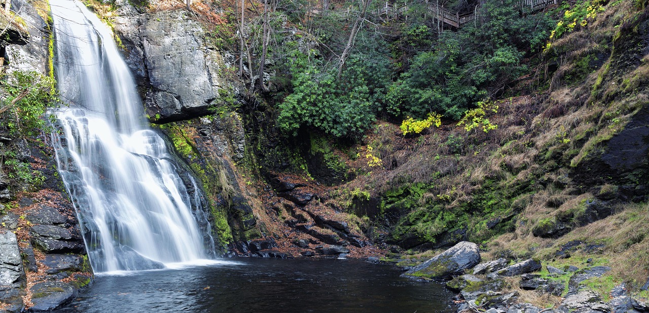 Waterfall, landscape, nature, water, mountain, forest, green, travel, rock, scenic, stream, park, river, natural, national, outdoor, fall, flow, cascade, foliage, environment, scenery, season, autumn,