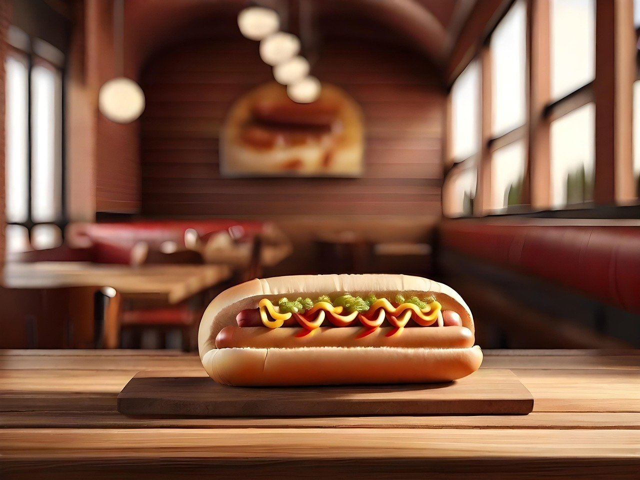 Food, hot dog, nutrition, sausage, dinner, sandwich, in a restaurant, food on the table