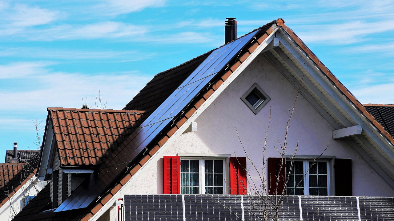 The roof of the, house, the window, shutters, red, architecture, sky, family, blue sky, building, no one, outside, the structure of the, modern, on the roof, nature, under the roof, roof plate, roofin