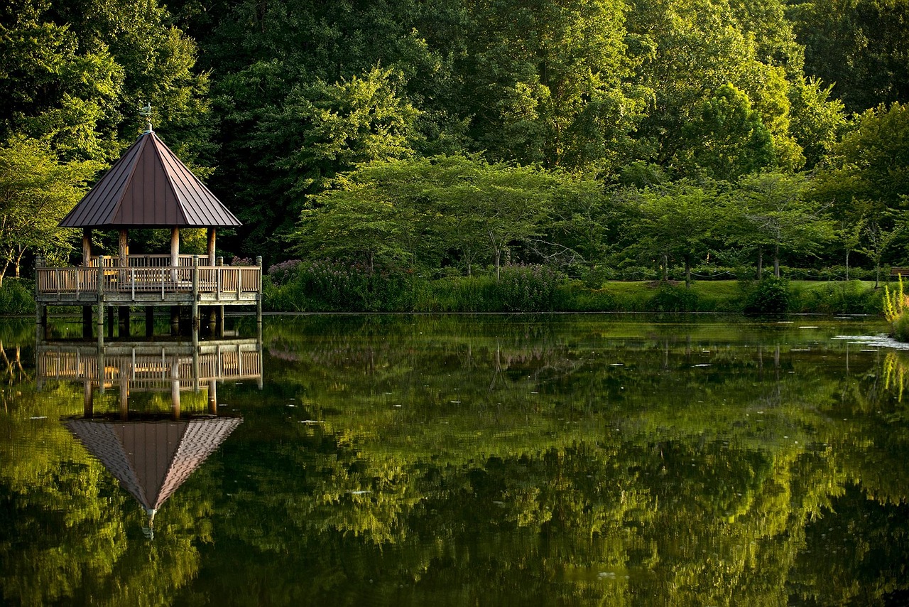 Virginia, gazebo, park, water, nature, landscape, green, tress, summer, outdoor, scenic, beautiful, meadowlark botanical gardens, green water, green landscape, green beauty, green summer, green park,