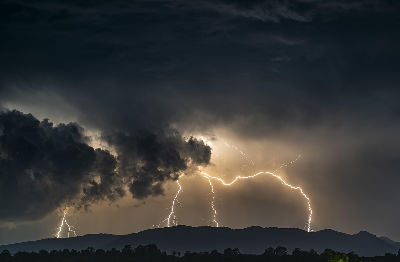 Thunder, flash, storm, sky, night, electricity, clouds, dark, night sky, nature, energy, black, atmospheric, mystical, landscape, threatening, threat, light