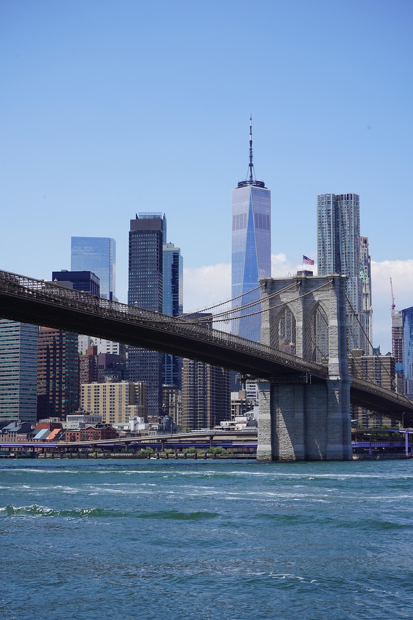 Bridge, river, landscape, new york, manhattan, brooklyn, architecture, city, road, brooklyn bridge, new york scenery, blue