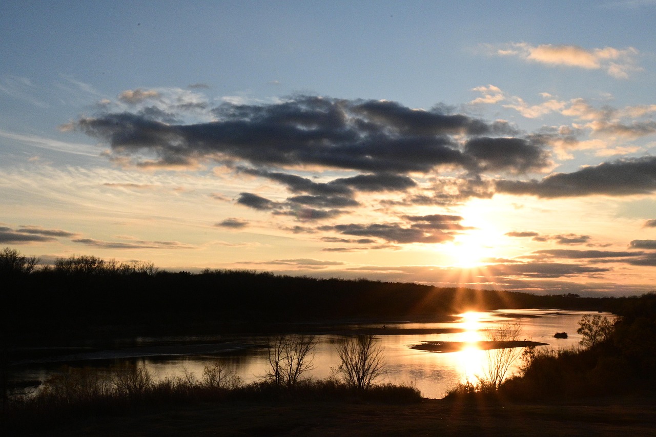 Sunset, river, clouds, silhouettes, dusk, dawn, twilight, sky, sunrise, oklahoma, reflection, sun, sunlight, nature, water, landscape, rural, countryside, oklahoma, oklahoma, oklahoma, oklahoma, oklah
