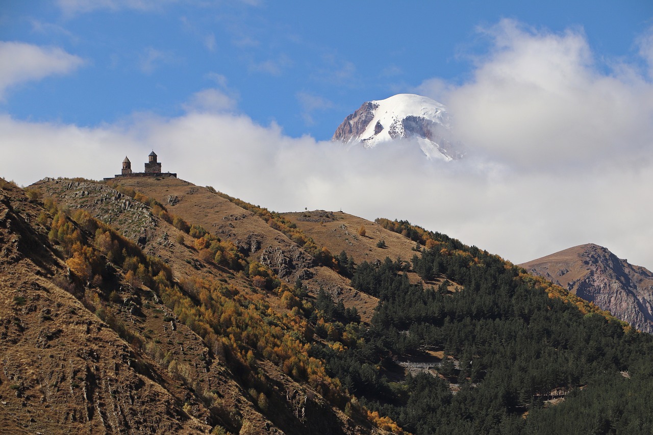 Mountain, landscape, nature, georgia, kazbek, gergeti, temple, clouds, the caucasus, georgia, georgia, georgia, georgia, temple, temple, temple, temple, temple