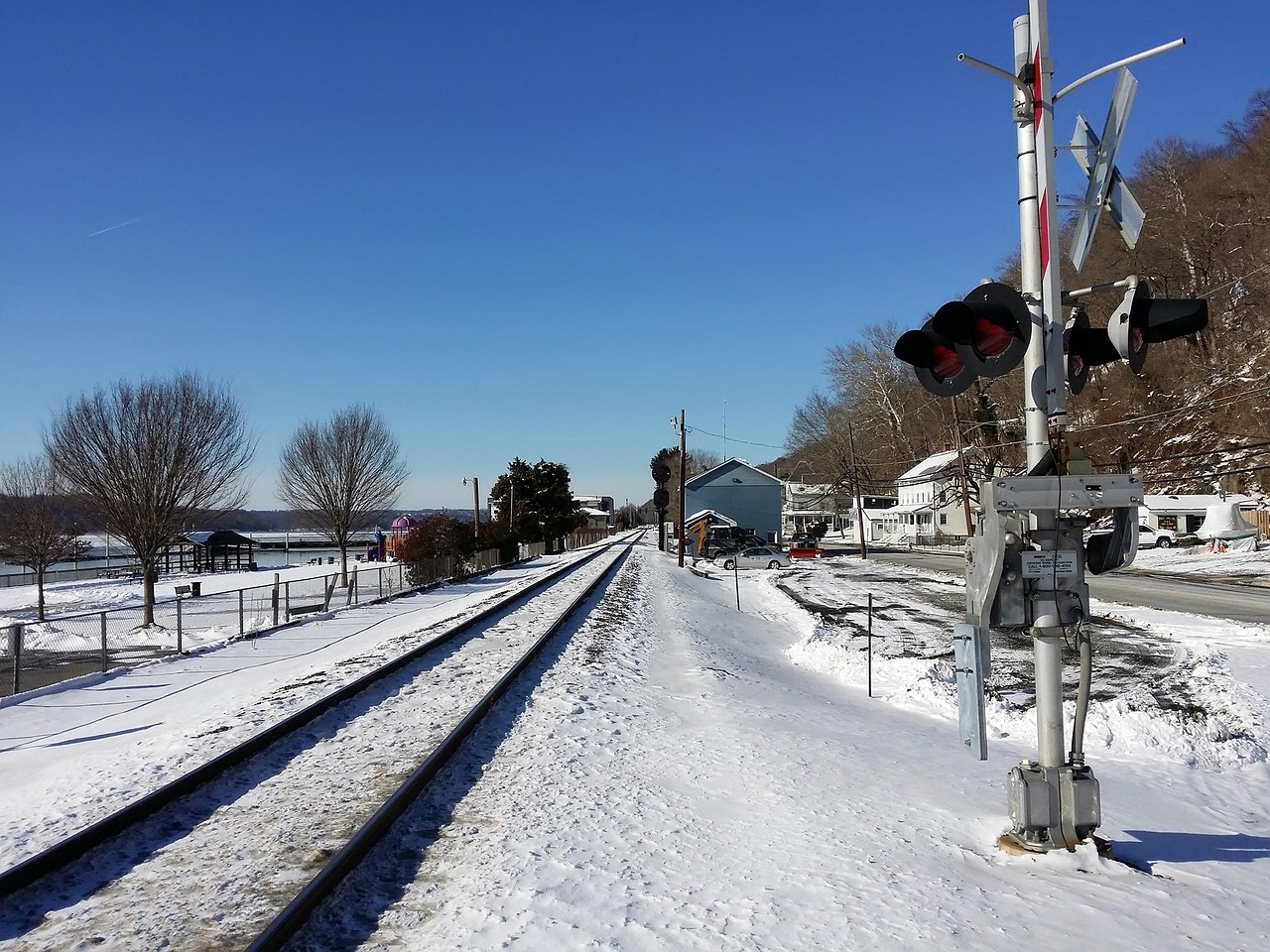 Maryland, farm, snow, landscape, country, railroad, nature, railway, blue farm