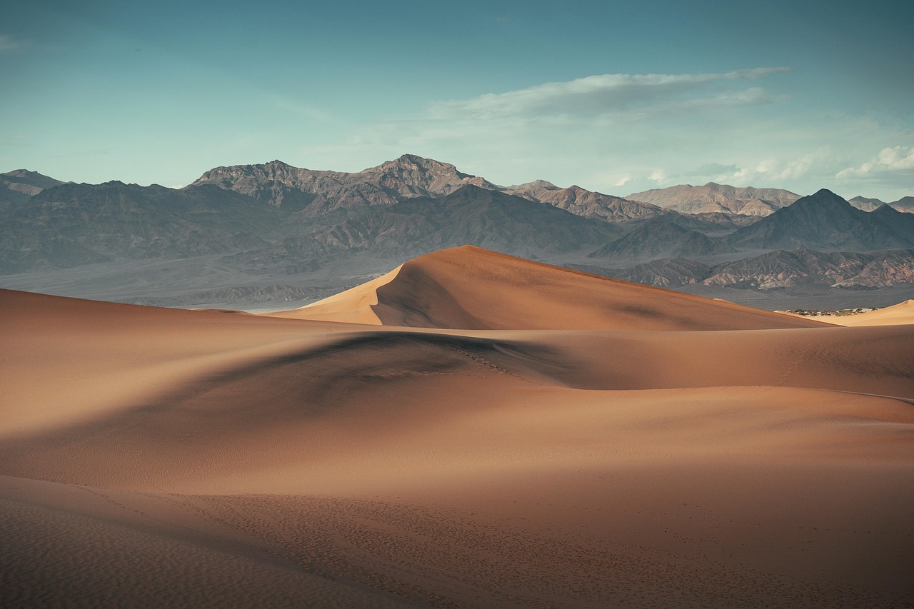 Desert, dunes, death valley, california, nature, sand, travel, sunny, brown, mountains, landscape, sky, clouds