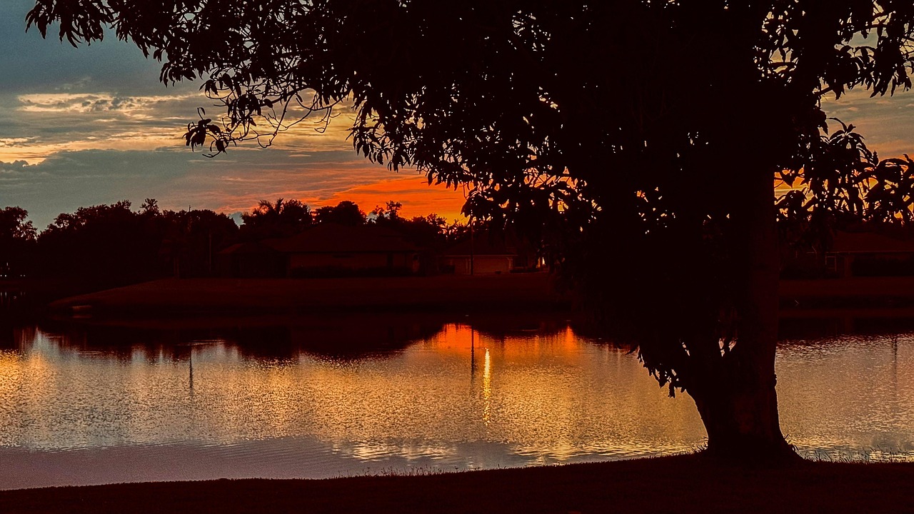 Sunset, lake, sky, water, nature, landscape, United States, Florida, Harbour Heights