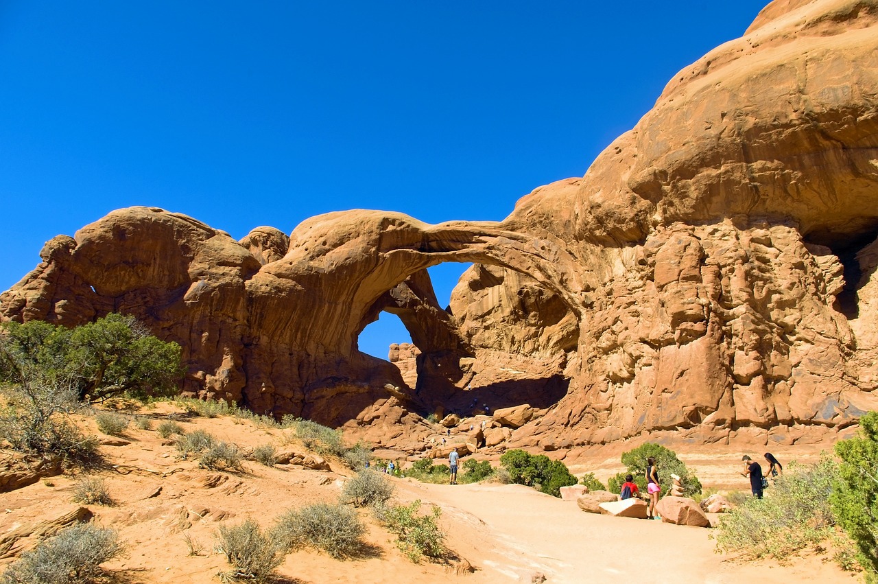 Double arch, sandstone, arches, national, park, utah, landscape, geology, scenic, rock, erosion, usa, desert, scenery, nature, canyon, moab, formation, outdoors, natural, stone, arch, america, indiana