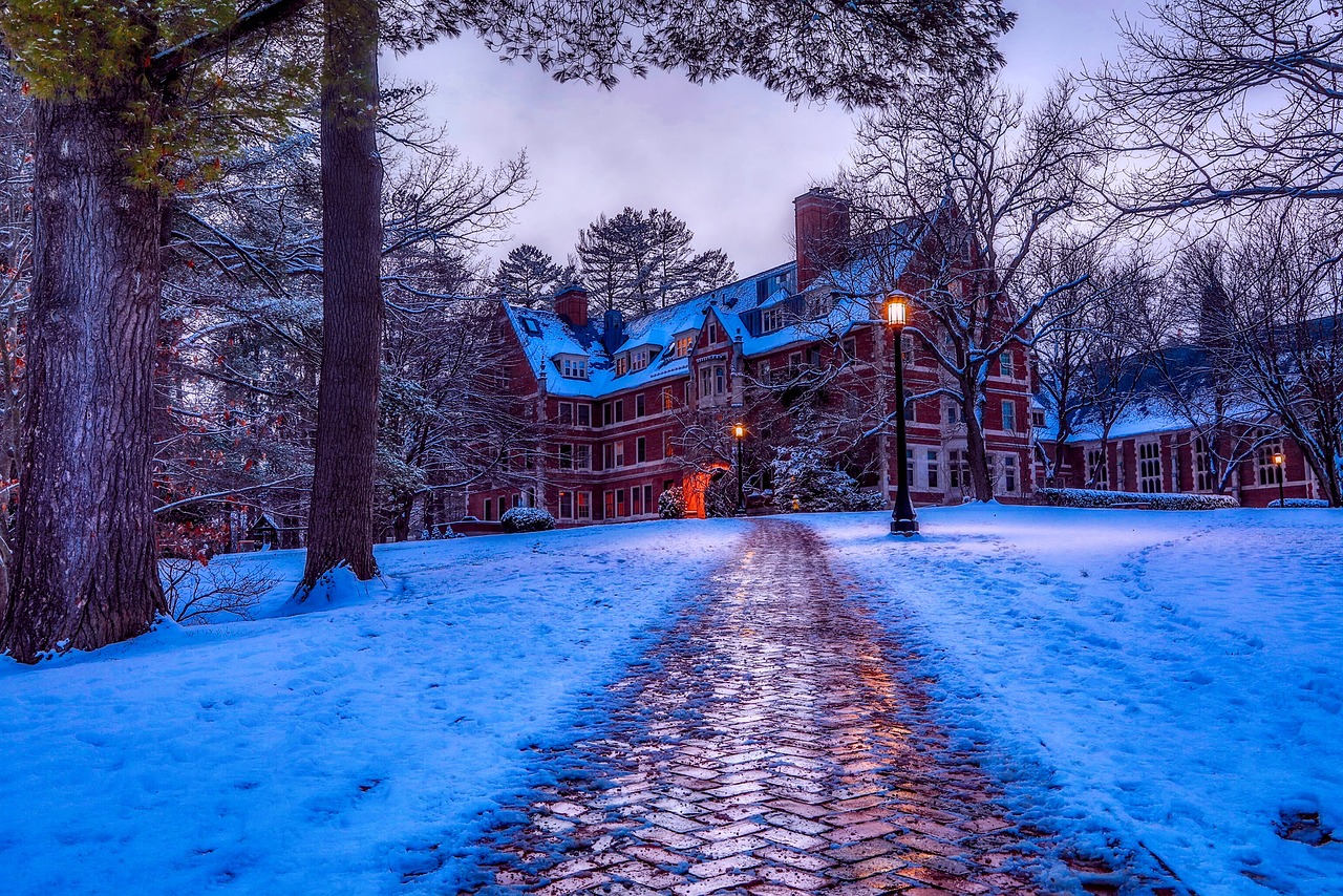 School, new hampshire, buildings, education, landscape, walkway, snow, winter, trees, sunset, dusk, lights, nature, outdoors, new hampshire, new hampshire, new hampshire, new hampshire, new hampshire