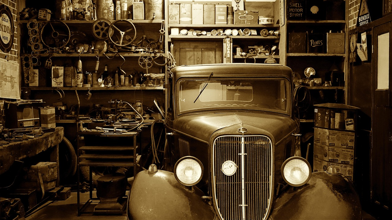Auto, car, garage, auto shop, vintage, car wallpapers, vehicle, antique, automobile, automotive, classic, equipment, fix, mechanic, nostalgia, repair, retro, sepia, service, repair shop, tools, transp
