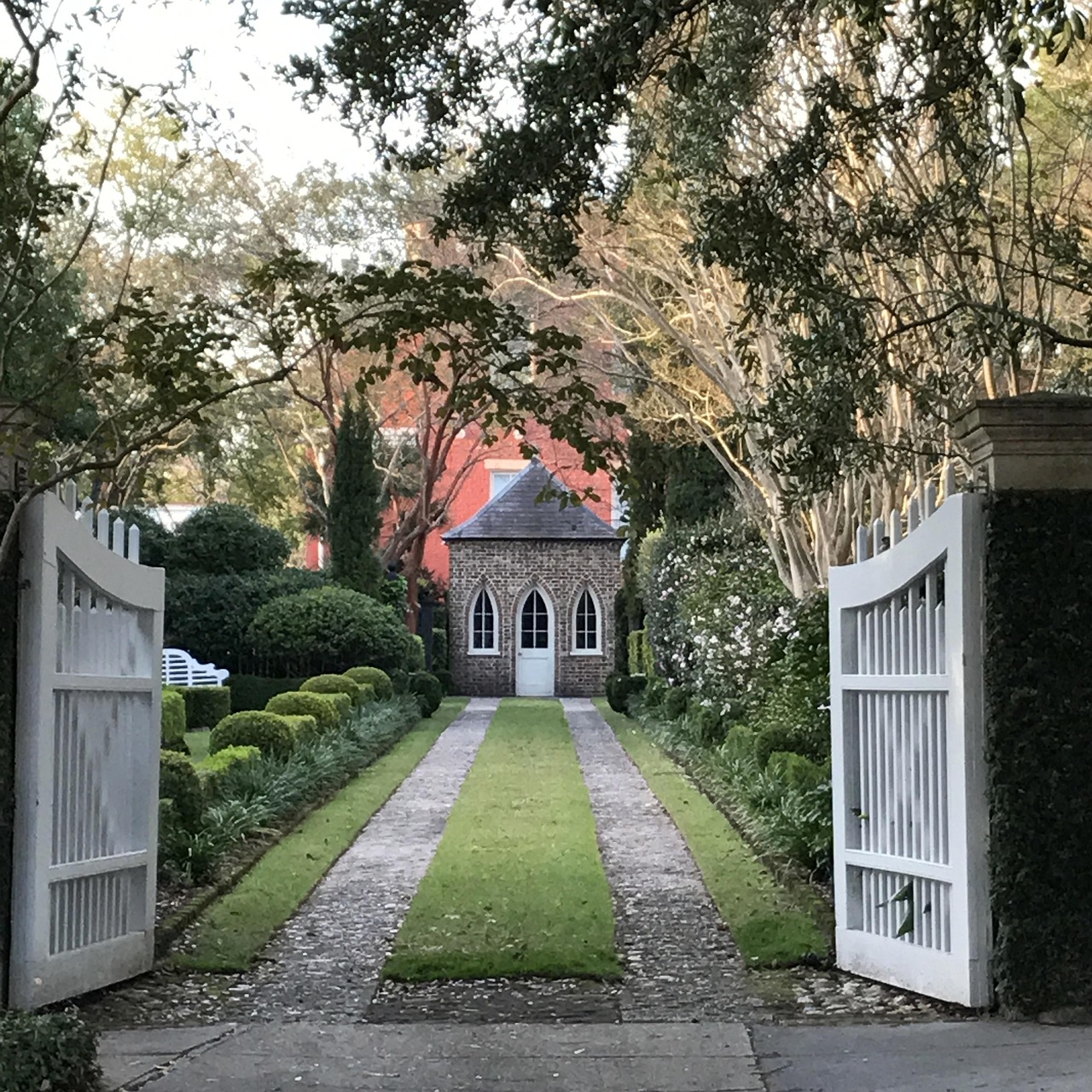 Architecture, house, garden, tree, entrance, drive, path, landscape, structure, overhang, nature, gate, United States, Charleston, South Carolina
