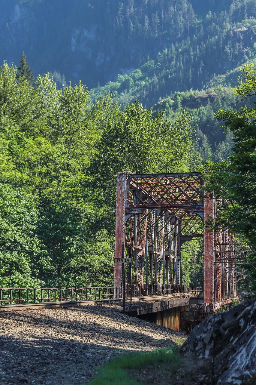 Woods, railroad, bridge, mountain, oregon, landscape, nature, forest, countryside