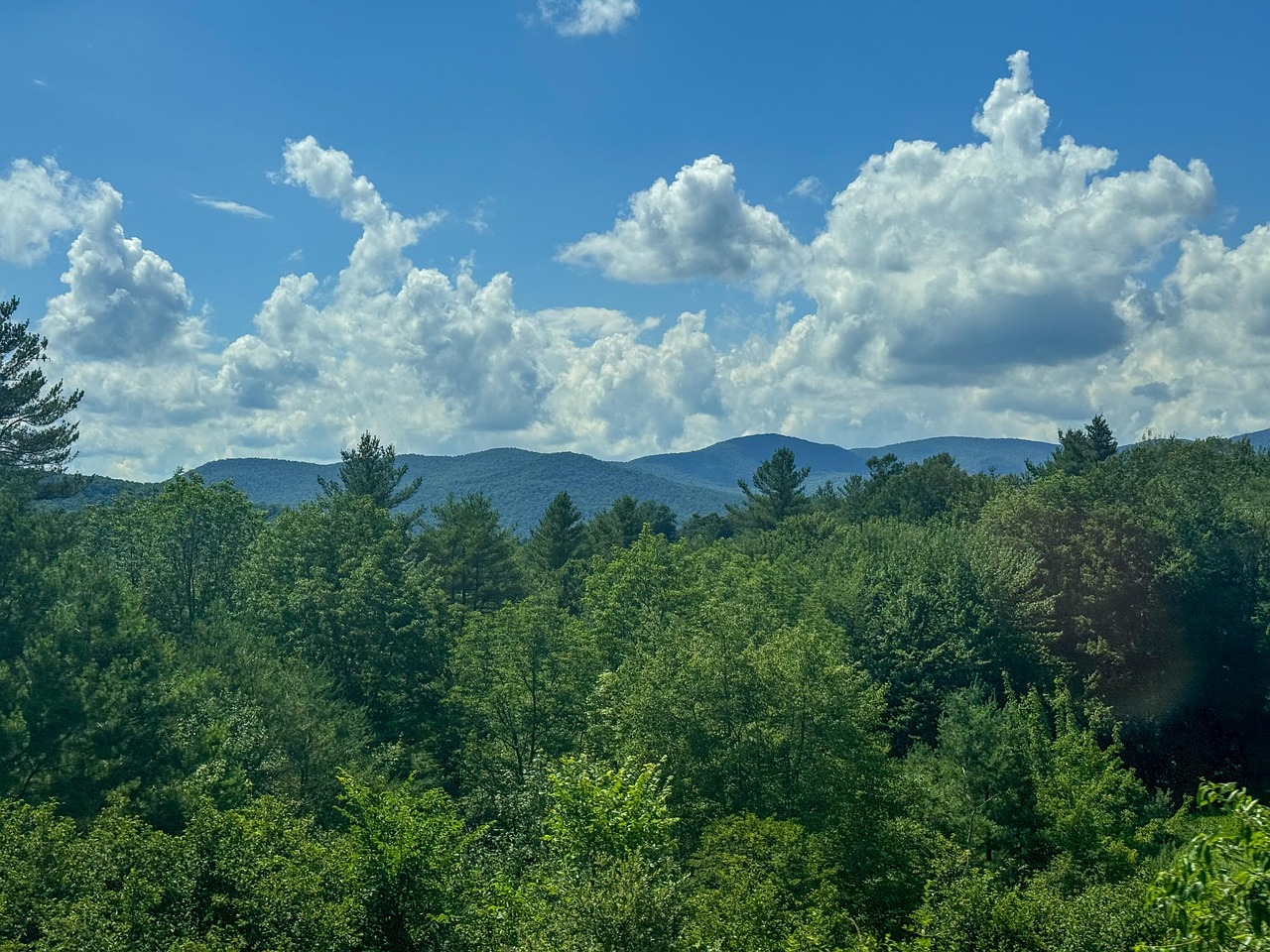 Vermont, trees, mountains, landscape, nature, sky, clouds