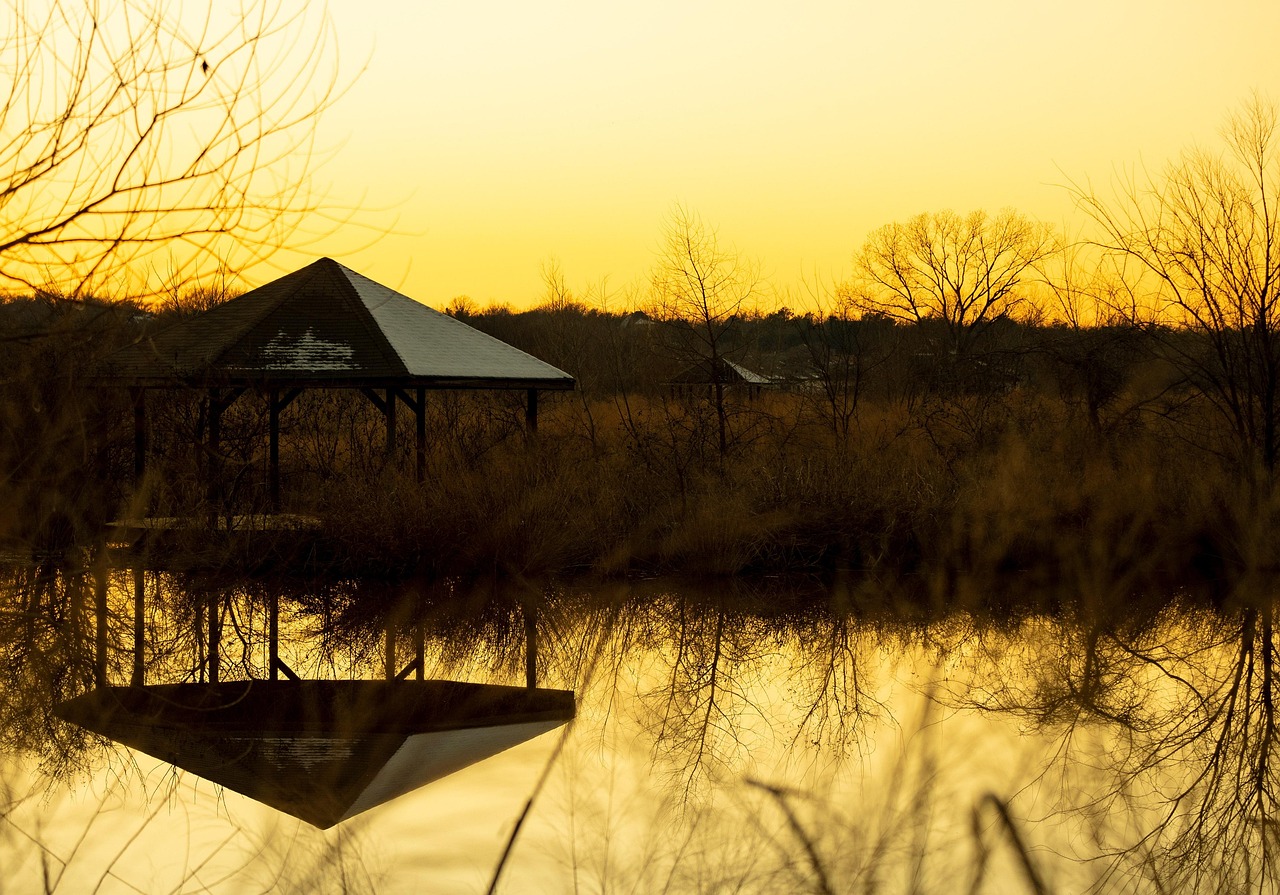 Gazebo, pond, sunset, sunrise, dawn, dusk, twilight, lake, oklahoma, reflection, water, nature, calm, rural, countryside, landscape, trees, gazebo, gazebo, oklahoma, oklahoma, oklahoma, oklahoma, okla