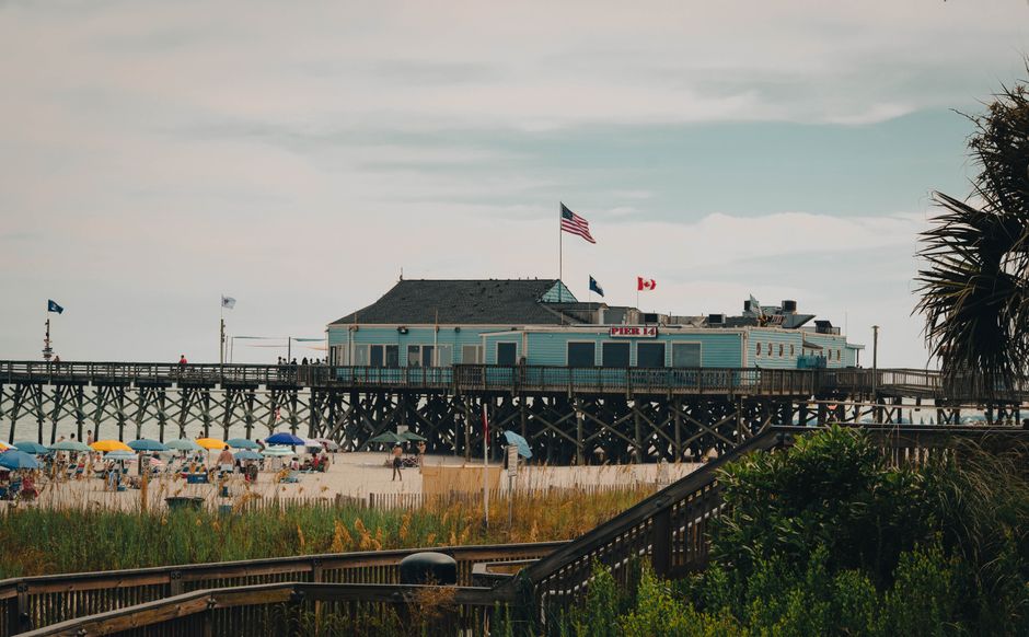 Scenic view of Pier 14 on a sunny day at Myrtle Beach, SC, USA.