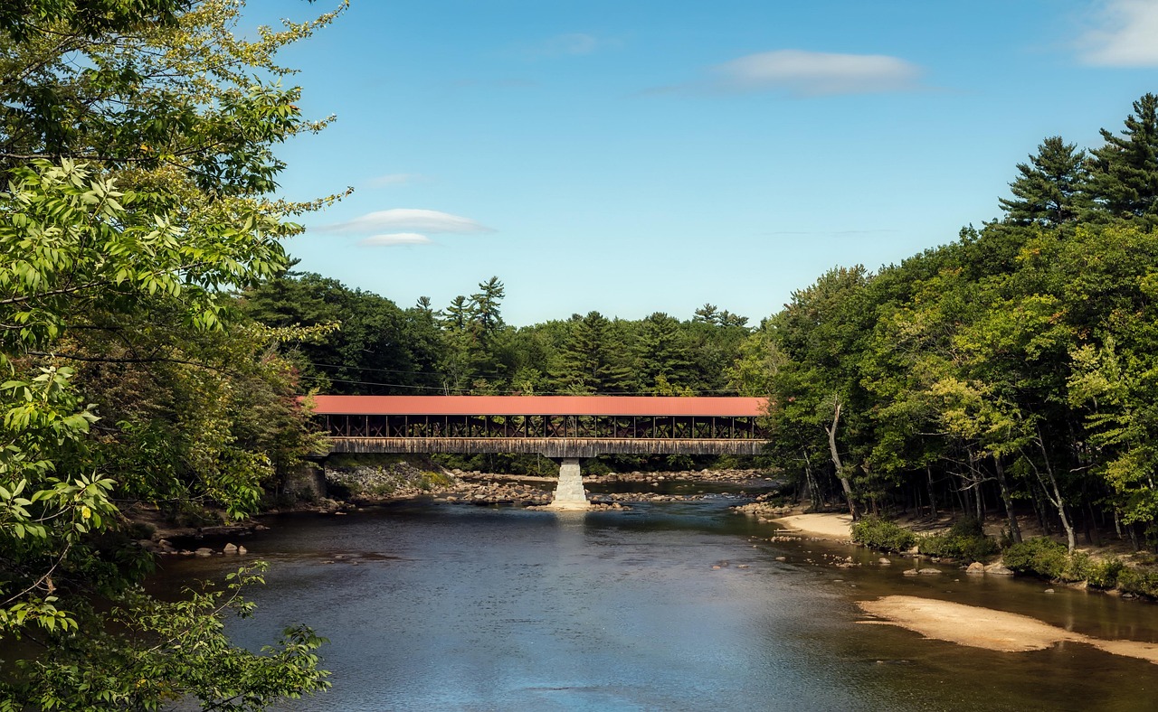 Saco river, new hampshire, new england, america, forest, trees, woods, nature, outdoors, covered bridge, landmark, historic, panorama, sky, clouds, landscape, saco river, new hampshire, new hampshire,