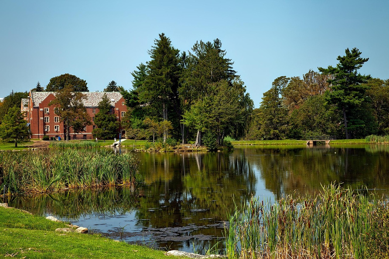 University of connecticut, buildings, pond, lake, campus, reflections, autumn, fall, landscape, scenic, education, universities, schools, colleges, storrs, connecticut, nature, outdoors, hdr, trees, c