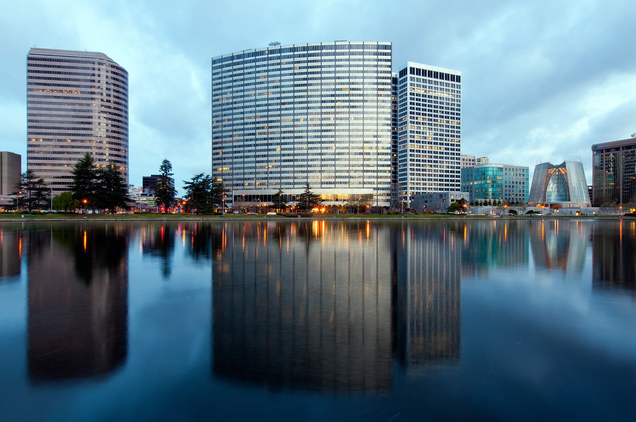 Oakland, california, sky, clouds, buildings, architecture, skyline, city, cities, urban, scenic, lake, water, bay, reflections, trees, shoreline, nature, outside, oakland, oakland, oakland, oakland, o