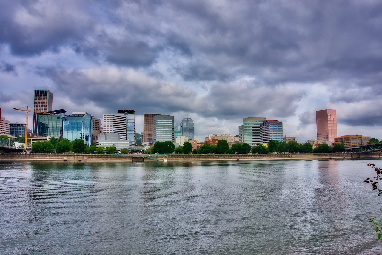 Portland, nature, skyline, city, oregon, downtown, cityscape, urban, skyscrapers, architecture, northwest, willamette, river, clouds, landscape
