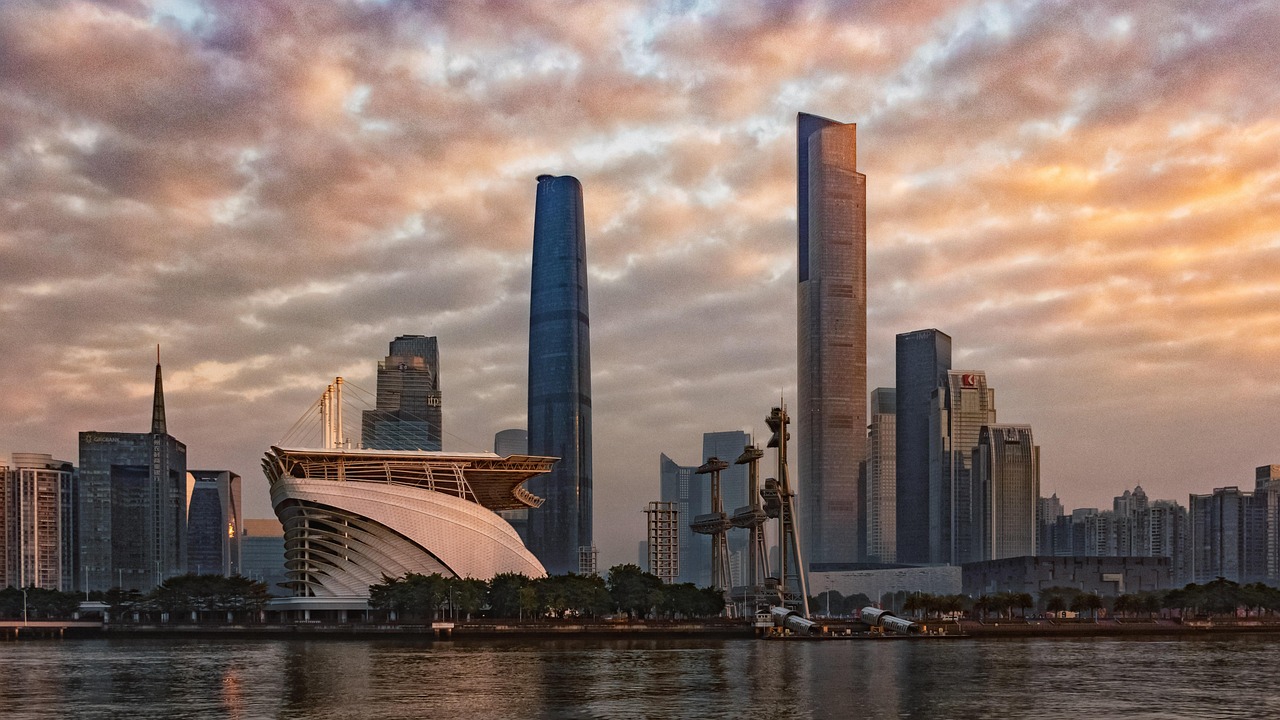 Guangzhou, pearl river, cbd, sky, sunrise, nature, travel, building, skyline, tall building