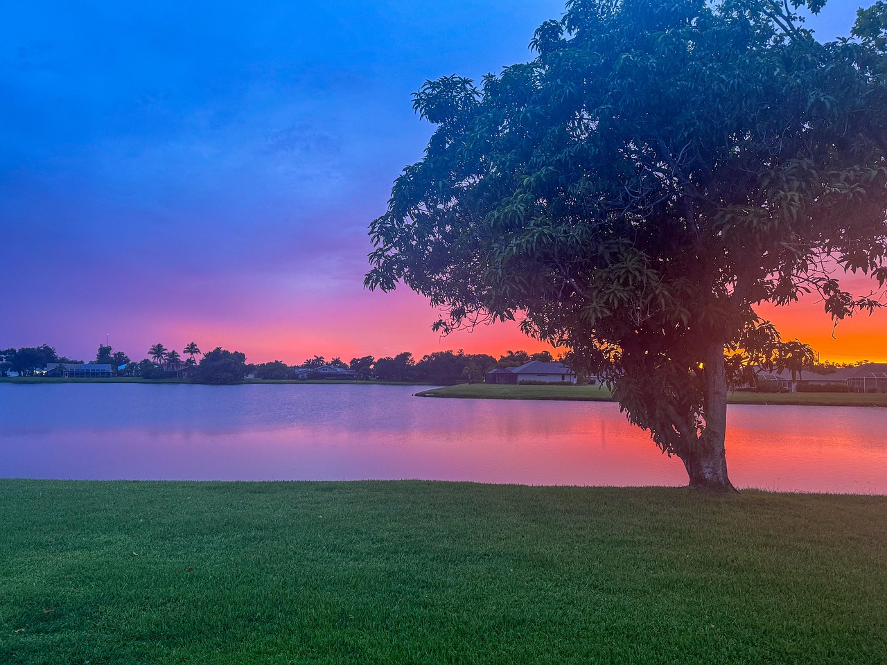 Sunset, lake, nature, dusk, twilight, landscape, sky, United States, Florida, Harbour Heights